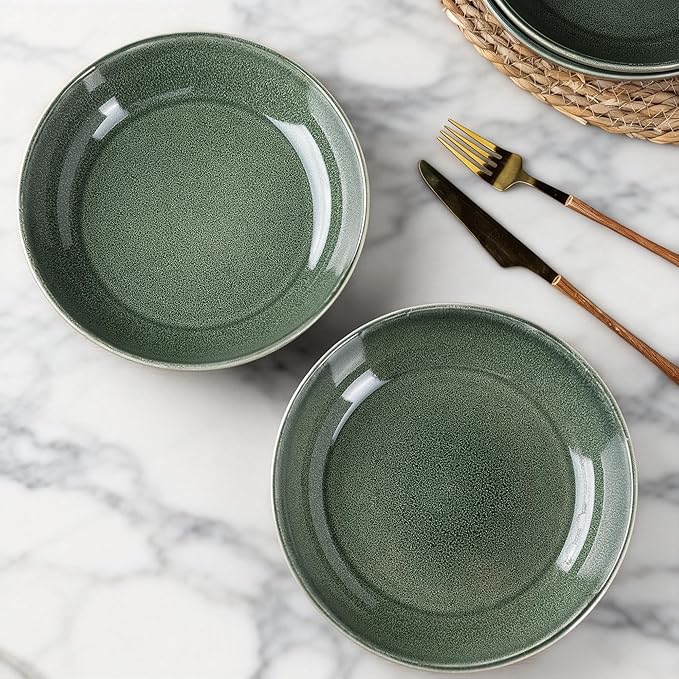 AmorArc 8.5'' Large Ceramic Pasta Bowls Set, 36oz Stoneware Bowls Set of 4 for Kitchen, Reavtive Glaze Bowls-Microwave, Dishwasher Safe for Pasta,Salad,Oatmeal -Jade Green