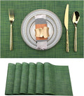SLKQG Green Placemats Set of 6 - Wipe Clean Vinyl Placemats - Washable Heat Resistant PVC Table Mats for Dining Table - 17x12 Inch (Green, 6)