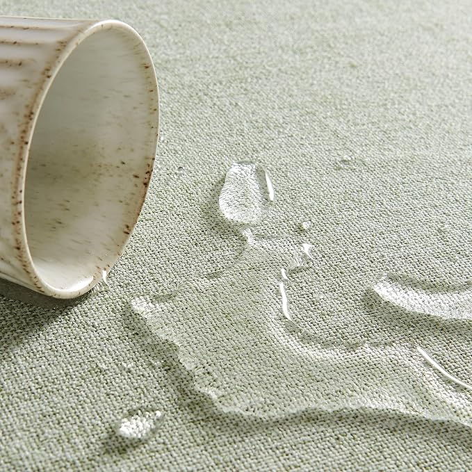 Linen Tablecloth for Square Table 52x52 Inch Green, Farmhouse Style Sage Green Tablecloth, Water Resistant Burlap Tablecloths for Dining Table Farmhouse Kitchen