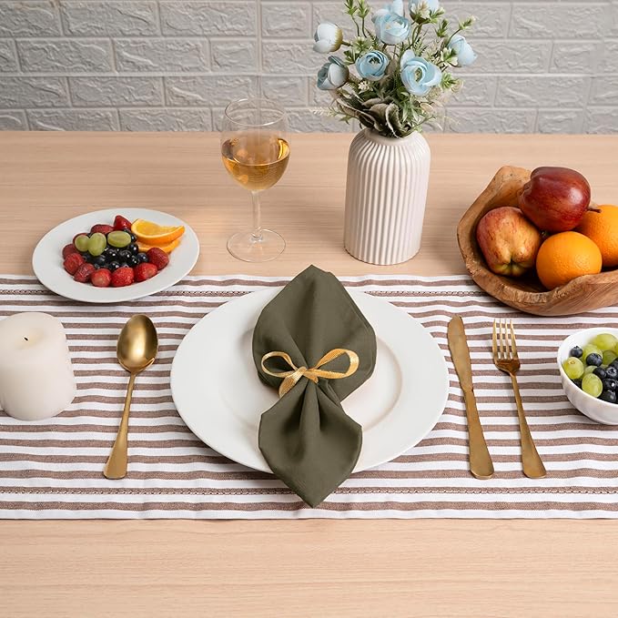 Blue Needles Solid Cloth Napkins Set of 12 Olive Green 100% Cotton Dinner Napkins 18x18 inches, Soft, Reusable, Absorbent, Washable Linen, Ideal for Wedding Events, Parties & Everyday Use
