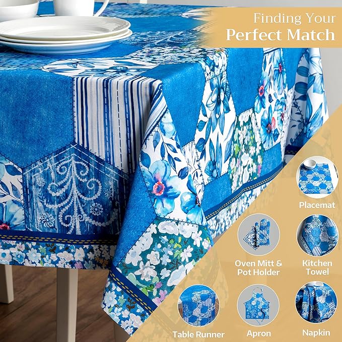 Maison d' Hermine Table Cloth Rectangle Table 100% Cotton 54 x 72 Inches Tablecloth Reusable Decorative for Dining Room Farmhouse Home Valentines Day Decorations Spring Summer - Summer Blues