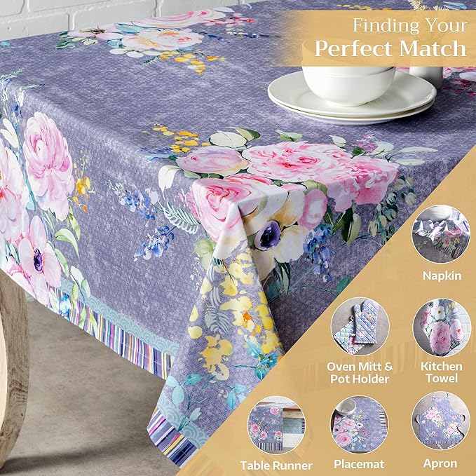 Maison d' Hermine Table Cloth Rectangle Table 100% Cotton 60 x 108 Inches Tablecloth Reusable Decorative for Dining Room Farmhouse Valentines Day Decorations Spring Summer - Sweet Rose Lavender - Lush