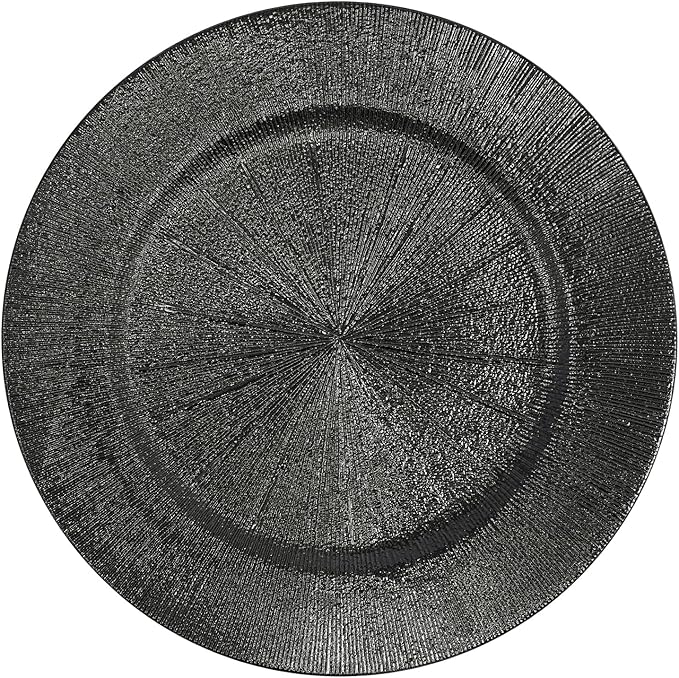 Charger Plates, 100pcs Black 13inch Plastic Dinner Plate, Round Plastic Dinner Plate with Delicate Texture for Parties Wedding (Black)