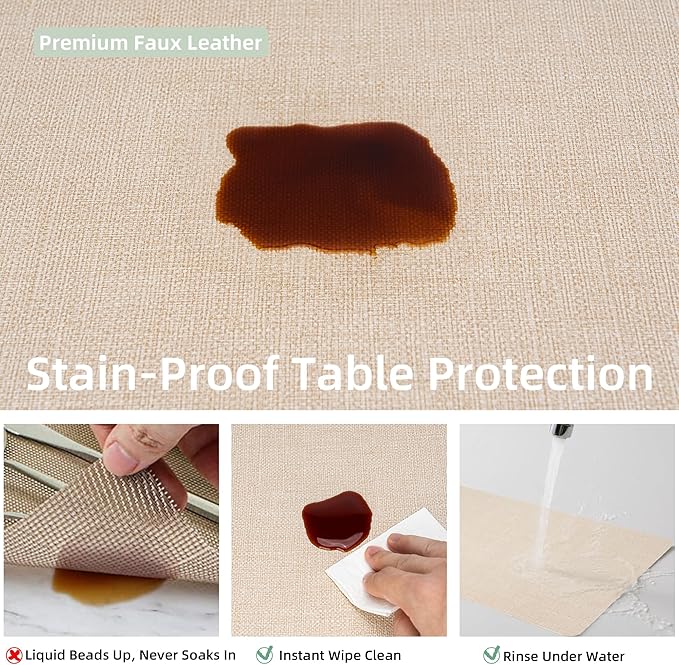 Heat Resistant Placemats Set of 2, 17x12in Waterproof Wipeable Faux Leather Non Slip Table Mats, Easy to Clean, Stain Resistant, for Kitchen Dining Room– Ivory Beige