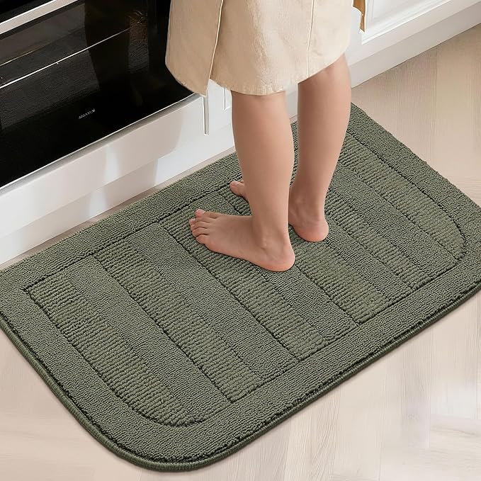 BEQHAUSE 24x40 Inch Kitchen Rug Mat Durable Kitchen Rugs Non-Slip Washable Absorbent Kitchen Mats for Floor Dirt-Resistant Semicircular Kitchen Mat (Green)
