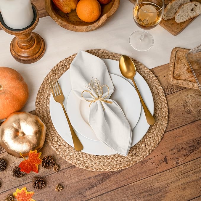 Blue Needles Solid Cloth Napkins Set of 12 Cream 100% Cotton Dinner Napkins 18x18 inches - Soft, Reusable, Absorbent & Washable Linen, Ideal for Wedding Events, Parties & Everyday Use