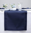 Solino Home Linen Navy Blue Table Runner 36 Inches - Classic Hemstitch, 100% Pure Linen Coffee Table Runner 14 x 36 Inch Ideal for Dresser Tables - Winter, Easter