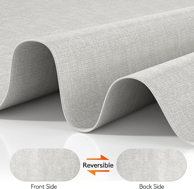 DOLOPL Large Placemats Set of 6, Oval Reversible Wipeable & Non-Slip Place Mats, Modern Faux Leather Table Mats for Kitchen, Neutral Tablemats for Dining Table Decor, Wedding, Party(Gray)