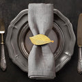Decozen Set of 16 Gold Napkin Rings in Leaf Design, Festive, Table Decor Setting for Holiday, Wedding, Birthday, Kitchen, Home Decor, Housewarming Gift - Mothers Day Decorations