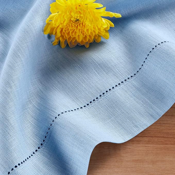 Solino Home Cornflower Blue Linen Tablecloth 60 x 90 Inch - 100% Pure Linen Hemstitch Table Cloth for Rectangle Tables - Classic Hemstitch, Machine Washable Tablecloth for Spring, Easter