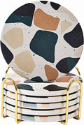 Terrazzo Coasters Set of 6, Ceramic Absorbent Drink Coasters, Cute Moisture Absorbing Coaster, Coffee Table Desk Decor, Colorful Stone Coaster for Drinks (Midnight)