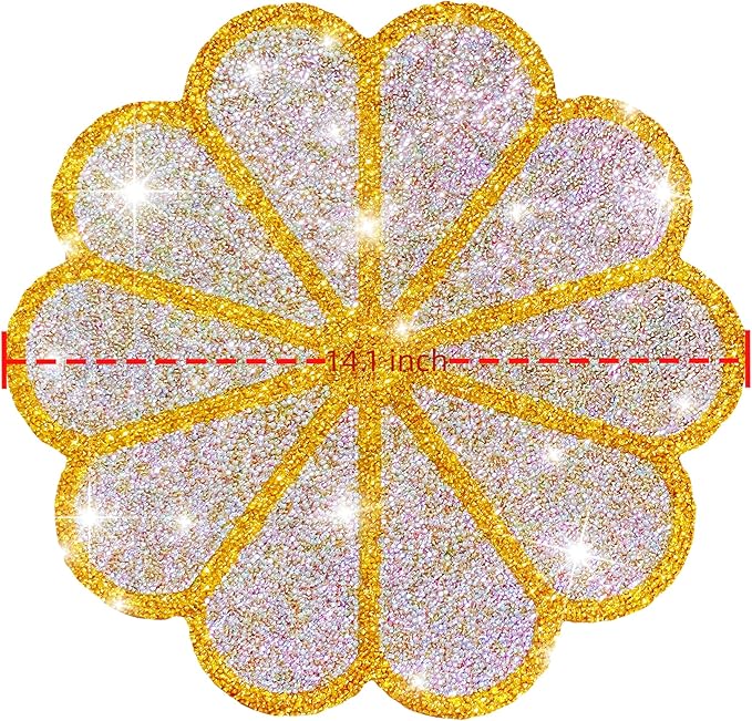 Washable Waterproof Diamond Circle Placemats for Round Tablescape Decor for Dinner and Kitchen Bling Placemats for Weddings & Special Events (Yellow)