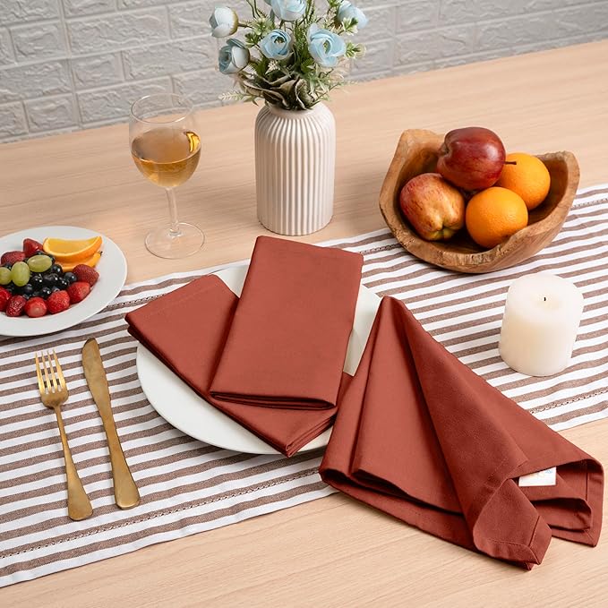 Blue Needles Solid Cloth Napkins Set of 6 Rust 100% Cotton Dinner Napkins 18x18 inches - Soft, Reusable, Absorbent & Washable Linen, Ideal for Christmas Events, Parties & Everyday Use
