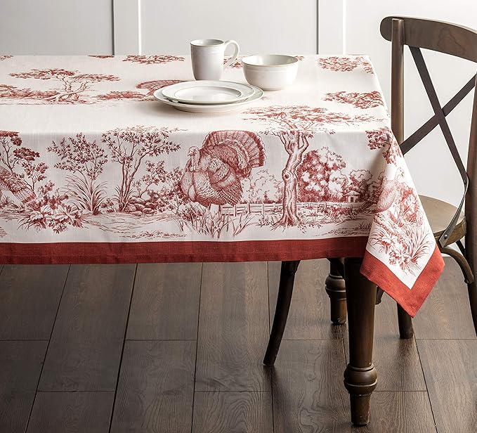Maison d' Hermine Table Cloth Rectangle Table 100% Cotton 60 x 90 Inches Fall Tablecloth Reusable Everyday Use for Thanksgiving Christmas Decorations Dining Farmhouse Party (Holy Jouy - Red)