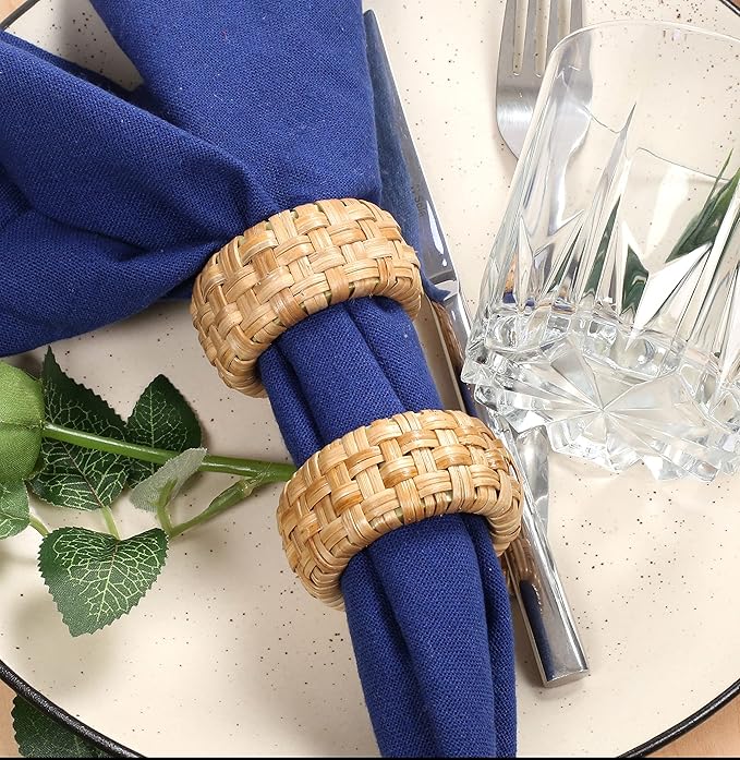 Lightnpro Natural Rattan Decorative Napkin Rings Set of 12, Serviette Napkin Rings Bulk for Party Decoration, Table Top Décor for Dinning Table, Everyday, Christmas, Easter Family Gatherings