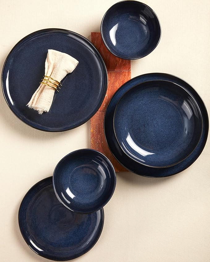 Extra Large Dinnerware Set for 12, 36 Pieces Ceramic Plates and Bowls Set, Kitchen Dish Set, Microwave & Dishwasher Safe Dishware, Ocean-Inspired Stoneware for Big Gatherings, Starry Blue