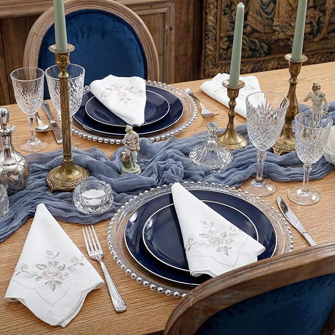 KIRE 200PCS Blue Plastic Plates with Silver Rim - Navy Blue Plastic Plates Include 100 Dinner & Dessert Plate - Heavy Duty Dark Blue Disposable Plate for Hanukkah/Parties/Wedding