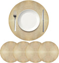 Set of 4 PVC Gold Textured Round Placemats Dinning Kitchen Table Mats Decorations Setting for Christmas Wedding Thanksgiving Party Event Holiday Autumn Harvest 15 Inch