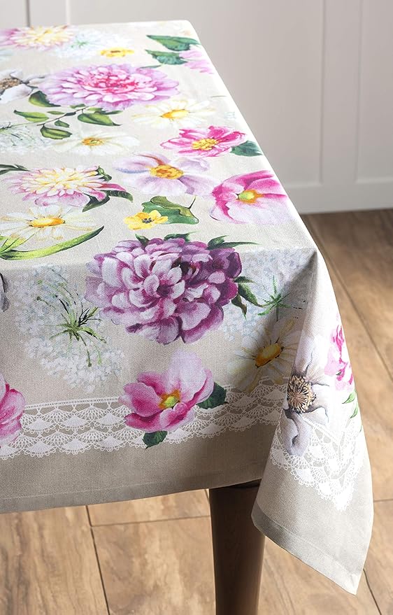 Maison d' Hermine Table Cloth Rectangle Table 100% Cotton 60 x 120 Inches Tablecloth Reusable Decorative for Dining Room Farmhouse Home Valentines Day Decorations Spring Summer - Pivoine