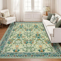 GarveeHome Washable Rug for Living Room, 9x12 Large Area Rug for Dining Room Under Table, Bedroom, Floral Soft Low Pile Non Slip Stain Resistant Carpet for Nursery, Playroom, Office, Sage Green
