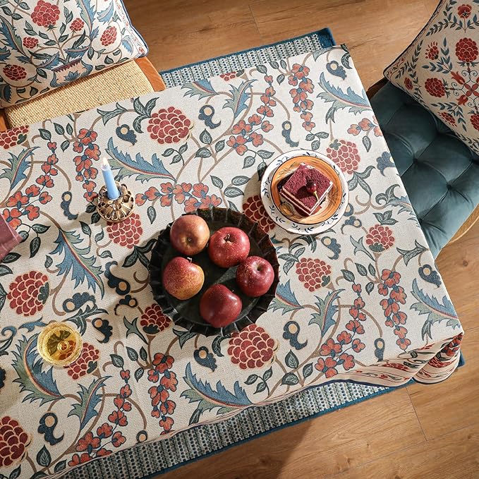 patdrea Designer Vintage Linen Tablecloth for Rectangle Table,French Soft Durable Floral Tablecloths,Colorful Table Cover for Kitchen Dining,Parties,Christmas,Thanksgiving,Party,63"x87"-Puno