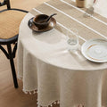 ZeeMart Contrast Linen Round Tablecloth 52 Inch Brown, Farmhouse Style Round Table Cloth Heavy Weight Beige Tablecloths, Water Resistant Burlap Table Cloths