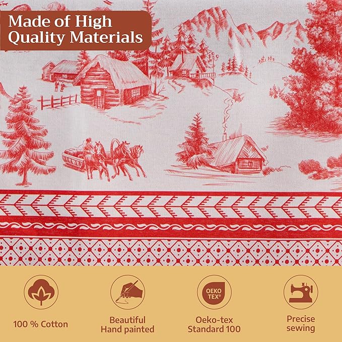 Maison d' Hermine Table Cloth Square Table 100% Cotton 54 x 54 Inches Fall Tablecloth Reusable Everyday Use for Thanksgiving Christmas Decorations Dining Farmhouse Party (Winter Jouy)