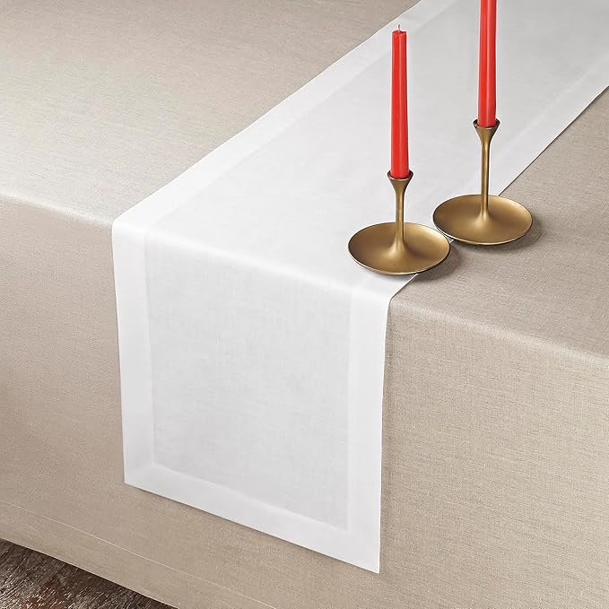 D'Moksha Homes Linen White Table Runner 90 Inches Long - 100% Pure Linen 14 x 90 Inch Table Runner for Dining, Valentines, Spring, Easter - Machine Washable