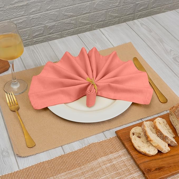 Blue Needles Solid Cloth Napkins Set of 6 Salmon 100% Cotton Dinner Napkins 18x18 inches - Soft, Reusable, Absorbent & Washable Linen, Ideal for Christmas Events, Parties & Everyday Use