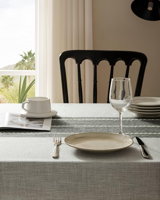 ZeeMart Contrast Linen Table Cloth Rectangle Table Cloths 60x120 Inch Grey, Farmhouse Style Heavy Weight Grey Tablecloth, Water Resistant Burlap Tablecloths