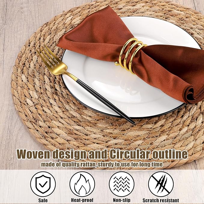 Kochorie Set of 24 Round Woven Placemats 12 Inches Bulrush Placemats Natural Hand-Woven Boho Rattan Placemats Wicker Table Mats Farmhouse Weave Place Mats for Home Dining Table