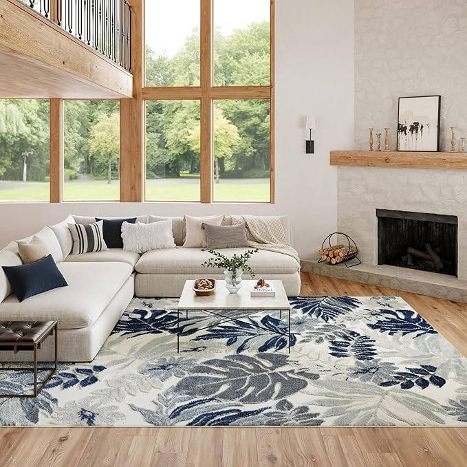 Nourison Home Suncoast Blue 9' x 12' Area Rug - Easy Clean, Non Shedding, Bed Room, Living Room, Dining Room, Kitchen (9' x 12')