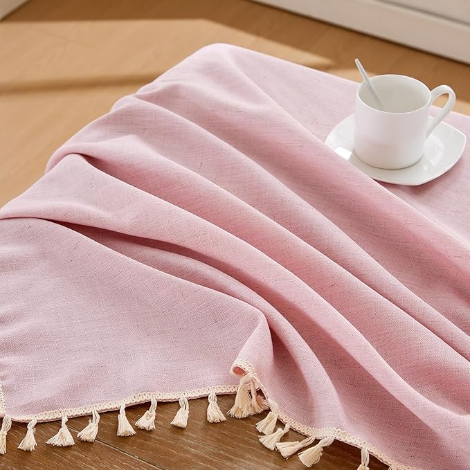 JIALE Valentines Textured Tablecloth, Heavy Duty Linen Style Farmhouse Table Cloth Rectangle Tables, Wrinkle-Free Washable Waterproof Table Cover for Kitchen, Dining, Parties, 55"x55", Pink