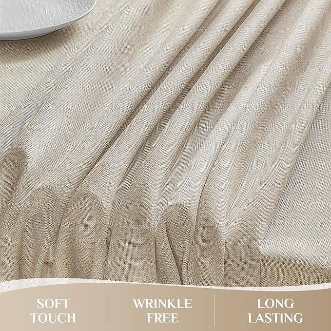 Softalker Large Beige Tablecloths Rectangular 144 x 60 inch Linen Textured Table Cloth Outdoor Waterproof, Stain and Wrinkle Resistant, Table Cloths for 6/8/10 Foot Rectangle Tables Decor for Spring