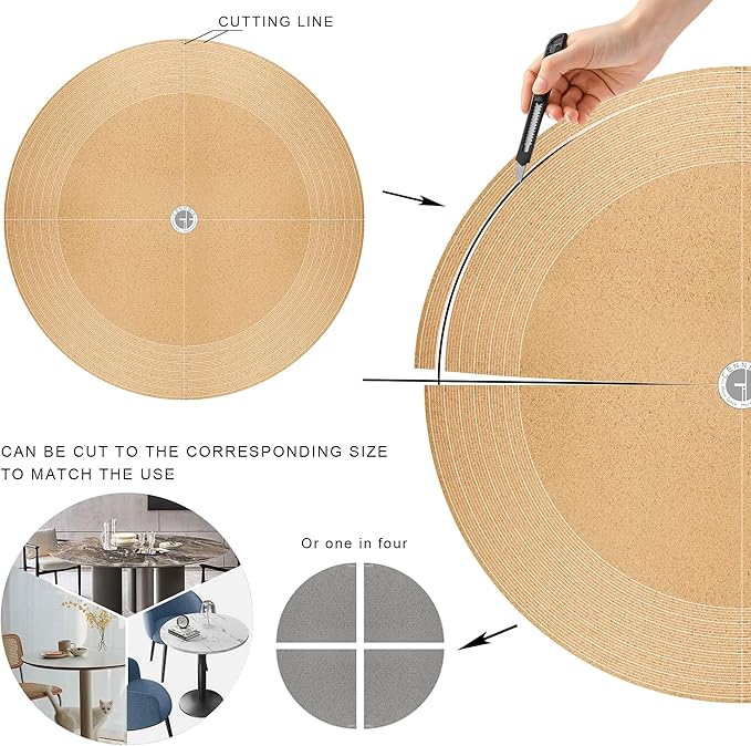CENNBIE 42 Inches Round Table Pad- Cork & Leather Table Mat - Suitable as Side Dining Coffee Table Cover - Can Be Cut to Fit (30"-42", Blue)