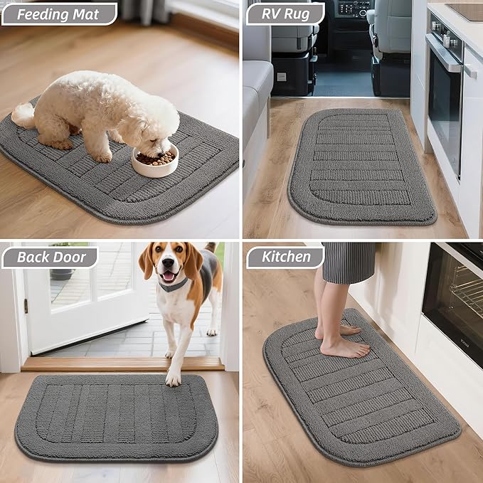 BEQHAUSE 24x36 Inch Kitchen Rug Mat Durable Kitchen Rugs Non-Slip Washable Absorbent Kitchen Mats for Floor Dirt-Resistant Semicircular Kitchen Mat (Grey)