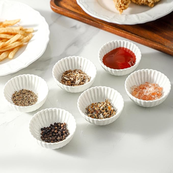 UIBFCWN 20 Pack 1.3Oz Soy Sauce Dish Ceramic, White Dipping Sauce Bowls/Dishes, Small Dipping Cups for Sushi Ketchup Olive Oil Side Dishes, Mini Dip Bowls for Charcuterie Boards - 2.7inch