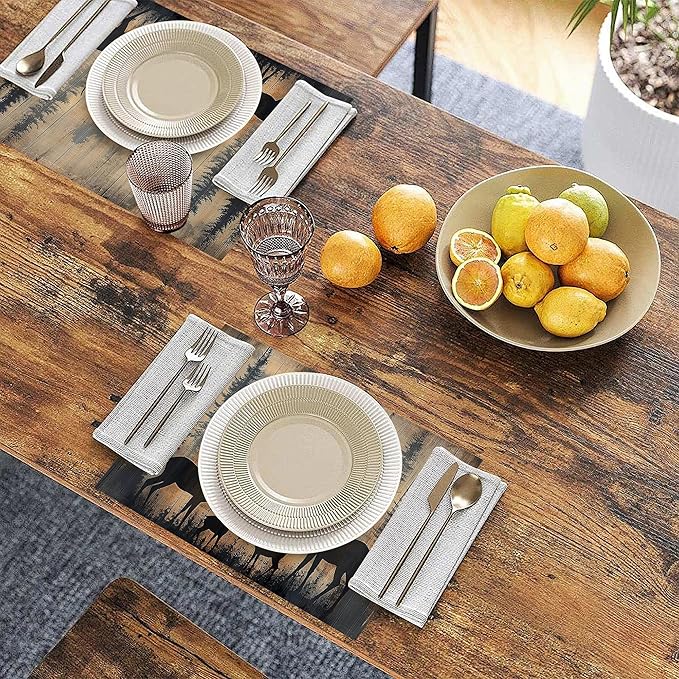 Rustic Deer Forest 12x18 Inch Placemats Set of 6 - Waterproof, Non-Slip & Washable Rustic Wildlife Moose Forest Animal Table Mats for Kitchen & Dining Table Placemats