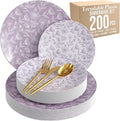 Trendables Fancy Plastic Dinnerware Sets 200 Pc 40 Guests Gold Silverware Disposable 40 X 10 Inch Charger Plates 40 X 8 Inch Dessert Plates 40 x Gold Plastic Forks and Spoons Knives In Blossom Circle