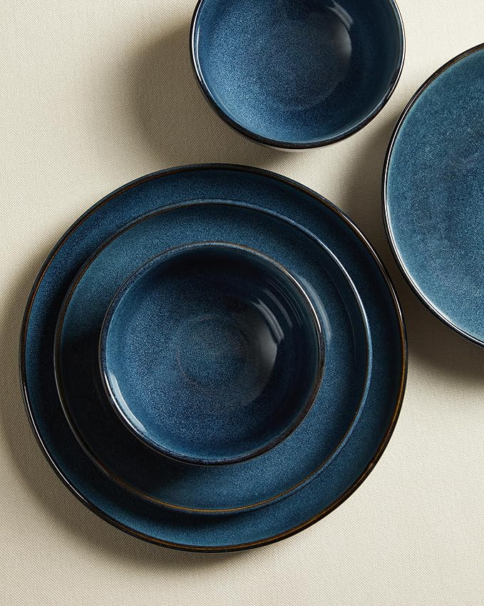 Stoneware Dinnerware Sets for 6, 18 Pieces Ceramic Plates and Bowls Sets, Chip and Scratch Resistant Dish Set, Dishwasher & Microwave Safe Plate Set, Starry Blue