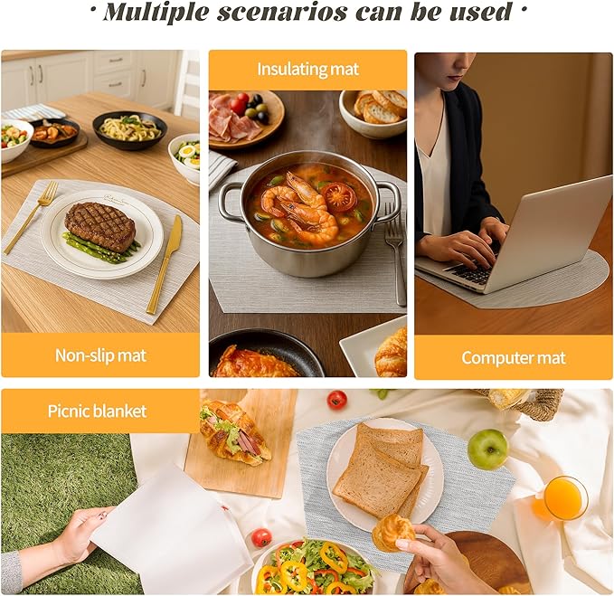 roddyricch Wedge Placemats for Round Tables, Set of 4 Non-Slip PVC Round Table Placemats - Heat Resistant & Wipe Clean Centerpiece Mats for Dining Kitchen Decor (Silver)