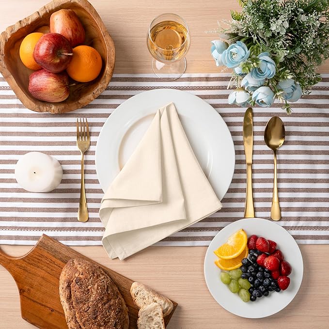 Blue Needles Solid Cloth Napkins Set of 6 Cream 100% Cotton Dinner Napkins 18x18 inches - Soft, Reusable, Absorbent & Washable Linen, Ideal for Christmas Events, Parties & Everyday Use