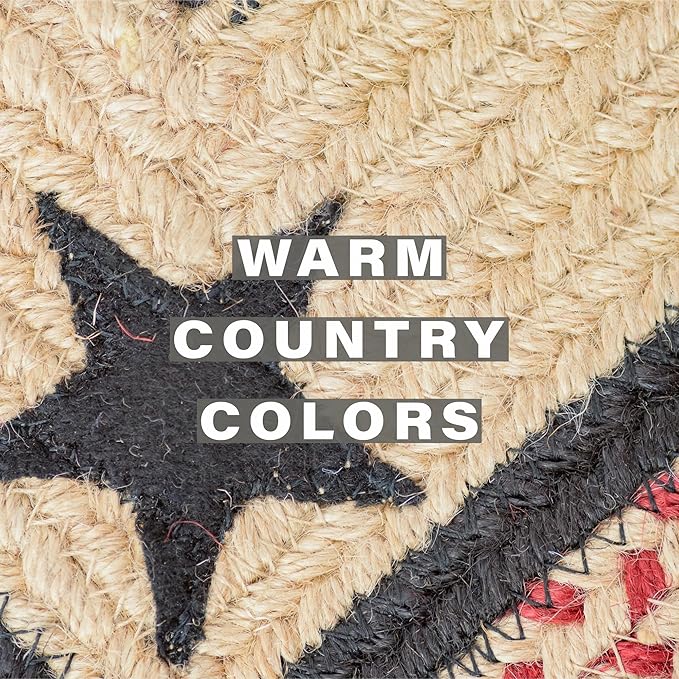 Homespice Primitive Star Gloucester Jute Braided Table Runner, Warm Primitive Decor, Set of 2, Black and Red Oval 8x28 - Rich Colors, Easy to Clean, Durable and Protects Furniture