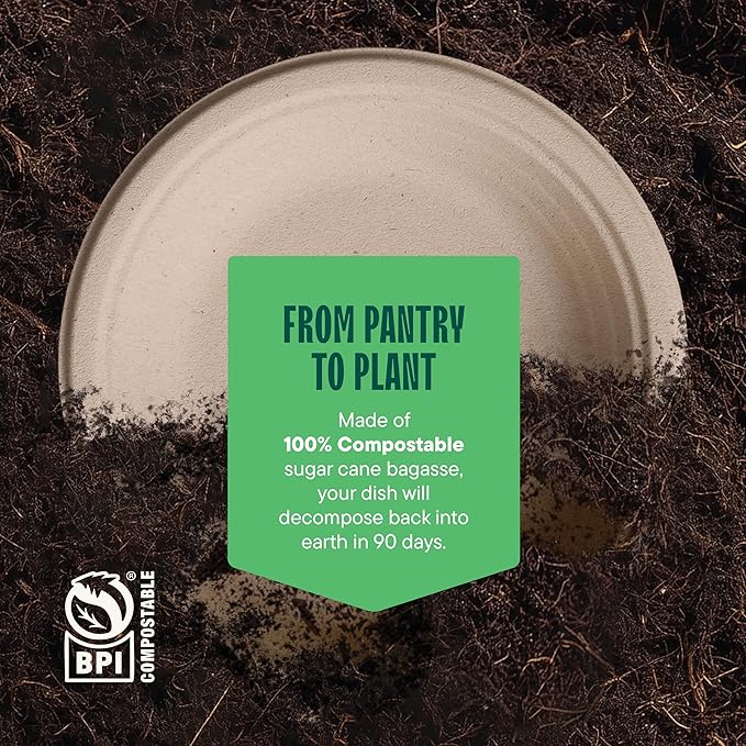 Deep Dish Paper Plates, Heavy Duty Disposable Dinner Plates [125-Pack] 9 Inch Plates - 100% Compostable Eco-Friendly, Biodegradable Sugarcane Bagasse, Natural Brown 9" Paper Plate Disposable