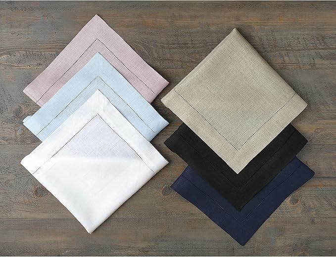Solino Home Natural Linen Napkins Set of 4-100% Pure Linen Hemstitch Dinner Napkins 20 x 20 Inch for Spring, Easter - Classic Hemstitch