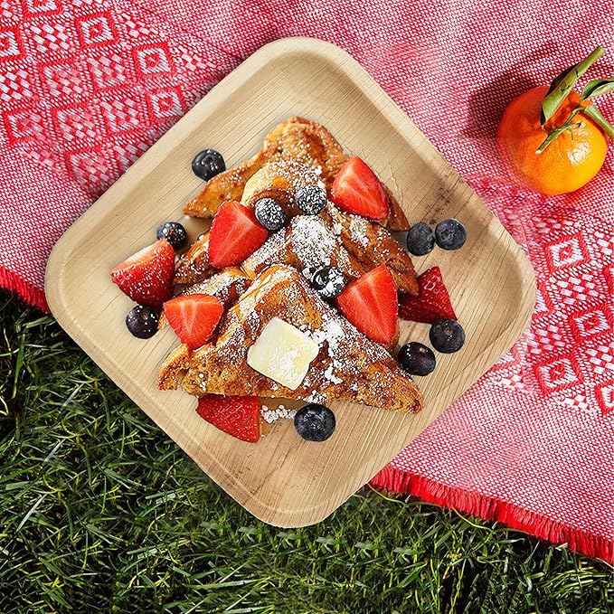 Raj Palm Leaf Plates Bulk [50-Pack] 7" Square Plates(5 CASES - 250 PACK) like Bamboo plates Disposable, Strong, Decorative Compostable Tableware for weddings, Lunch, Dinner, Birthday, Camping