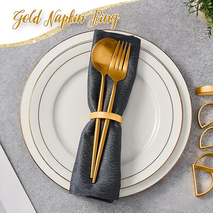 APTWOW 20PCS Gold Napkin Rings, Semicircle Metal Gold Napkin Holder Buckles, Fall Thanksgiving Christmas Napkin Rings for Dinner Table Decor, Wedding, Banquet, Valentines Day