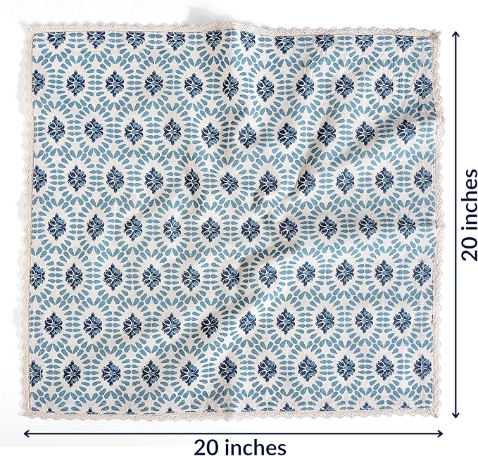 FINGERCRAFT Dinner Cloth Napkin Cotton Linen Blend 12 Pack Mitered Corners with Elegant Lace for Everyday Use Napkins are Pre Shrunk and Good Absorbency (Moroccan, 20in x 20in)