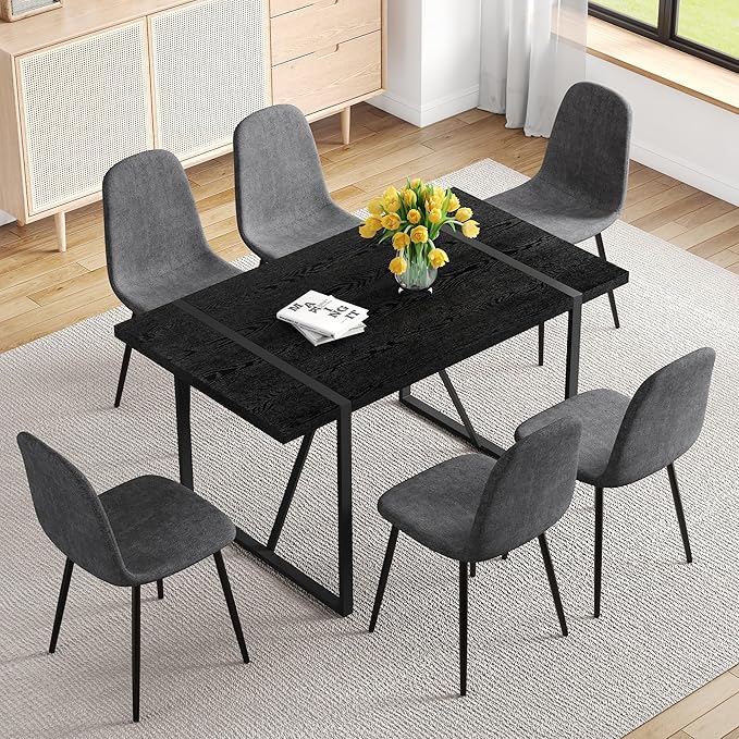 Dining Table Set for 6,Modern Dining Table and Fabric Chairs 6, 7 Piece Kitchen Table and Chairs for Kitchen Dining Room,Apartment
