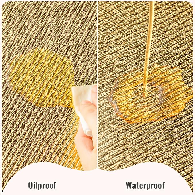 Jovono Faux Leather Placemats Set of 6, Waterproof Washable Table Mats, Easy-Clean Heat Resistant Kitchen Vinyl Place Mat for Dining Table, Wedding, Holidays, Indoor, 17.8"x11.8", Gold